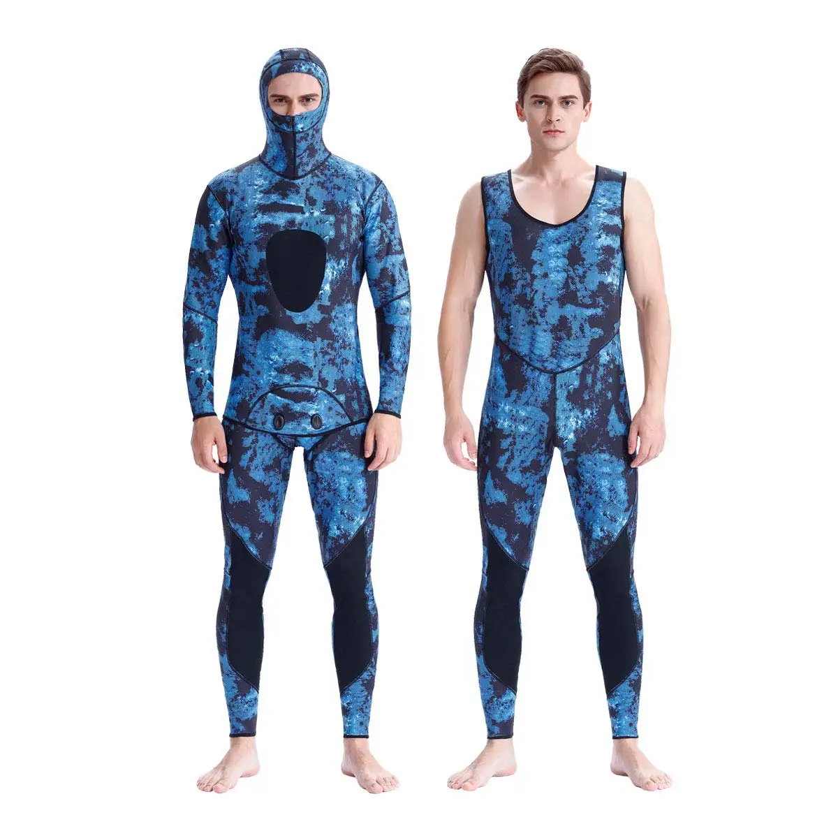 3mm Neoprene 2 Pieces Hooded Scuba Diving Suit Camouflage Spearfishing Wetsuits  for Men Waterproof Anti Style