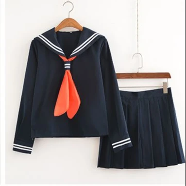 
Classic Japanese School Girls Sailor Dress Shirts Uniform Anime Cosplay Costumes with red scarf and black socks 