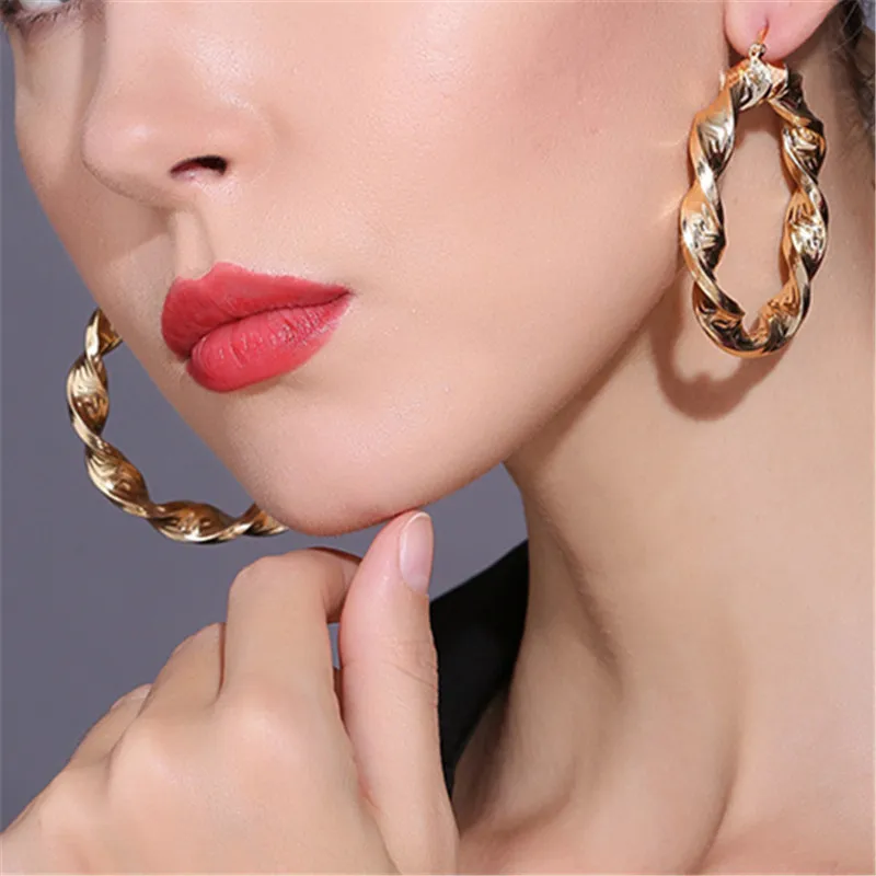 
More Than 3000 Designs Earrings Jewelry Wholesale Copper Alloy 14k Gold Plated Twisted Big Large Earring Cheap Hoop Earrings 