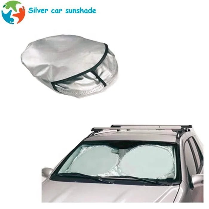 Double circle pop-up advertising custom silver polyester car sunshade