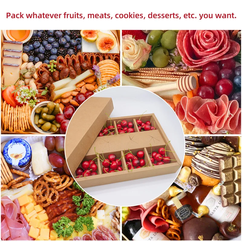 Eco Friendly Party Kraft Paper Cardboard Picnic Boxes Catering Packaging Platter Box Dessert Packaging Box with Dividers