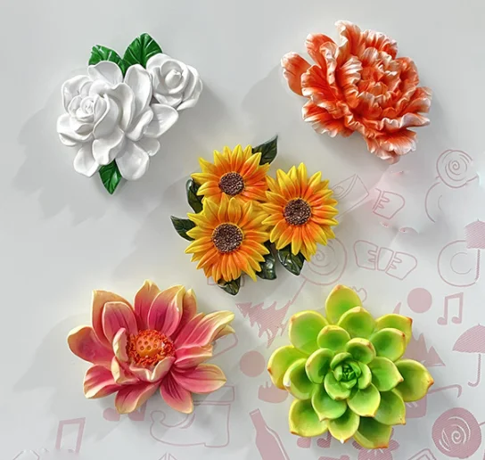 Hot sale products home resin Three dimensional magnet refrigerator magnets Fruit flowers Fridge Magnet (1600307694398)