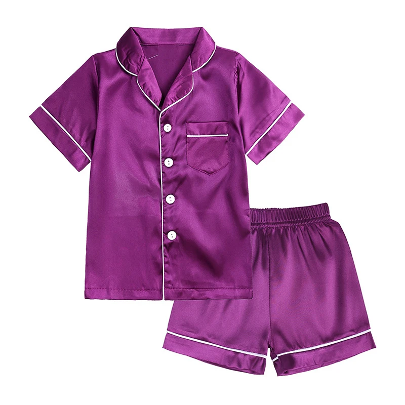 RTS High Quality Boutique Fashion Boys and Girls Home Clothes Ice Silk Short Pajamas Set
