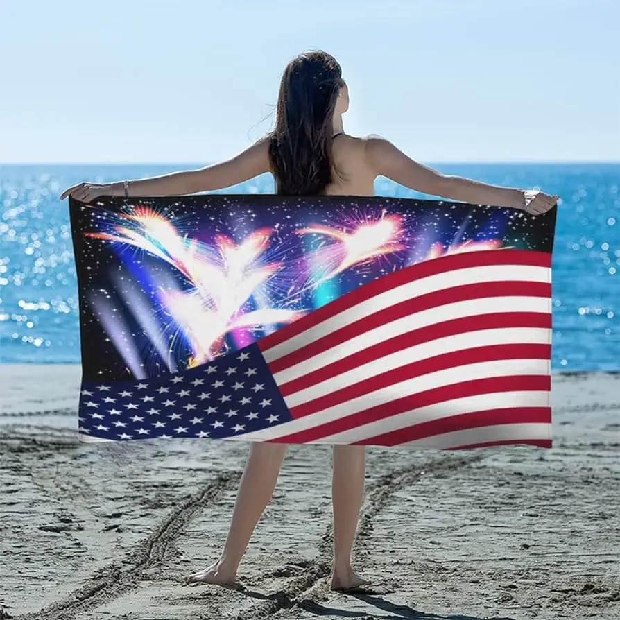 American Flag Beach Towels Independence Day Bath Towels Sport Bar Towel for Adult Kids Microfiber Quick Dry Swimming Cover