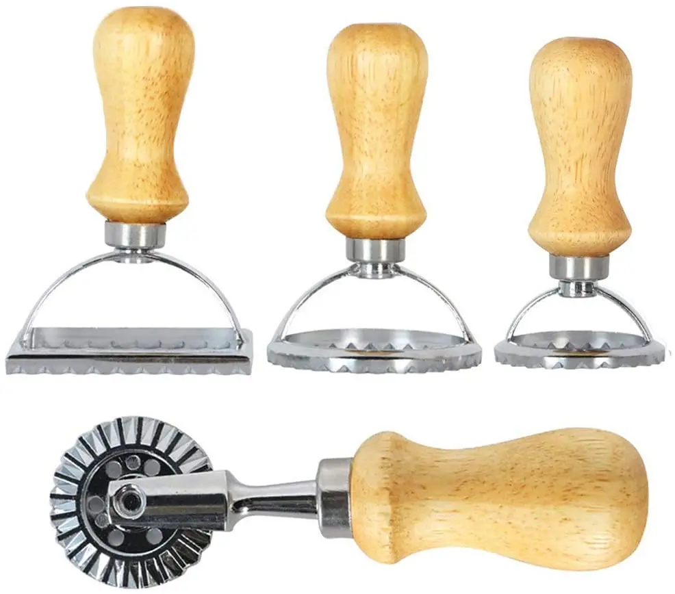 Ravioli Stamp Set Square Round Ravioli Maker Wheel Heart Maker Mold with Wooden Handle for Ravioli