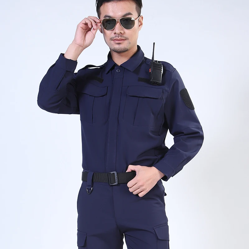 Оптовая продажа быстросохнущая черная синяя осенняя и зимняя униформа для безопасности отеля ресторана черный комплект охраны