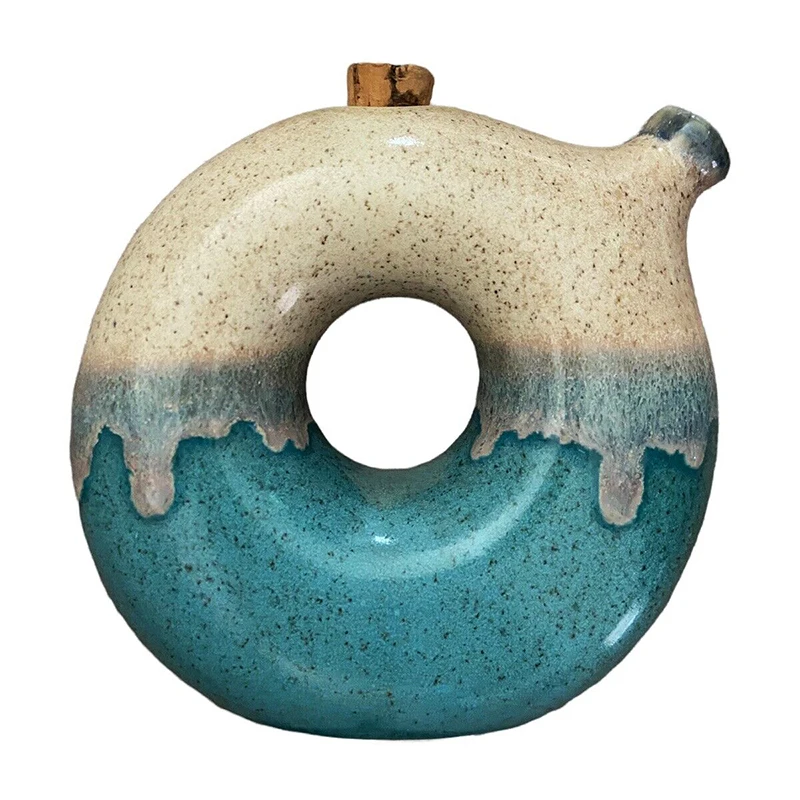 Factory wholesale unique blue and brown glazed decanter donut shaped ceramic decanter bottles