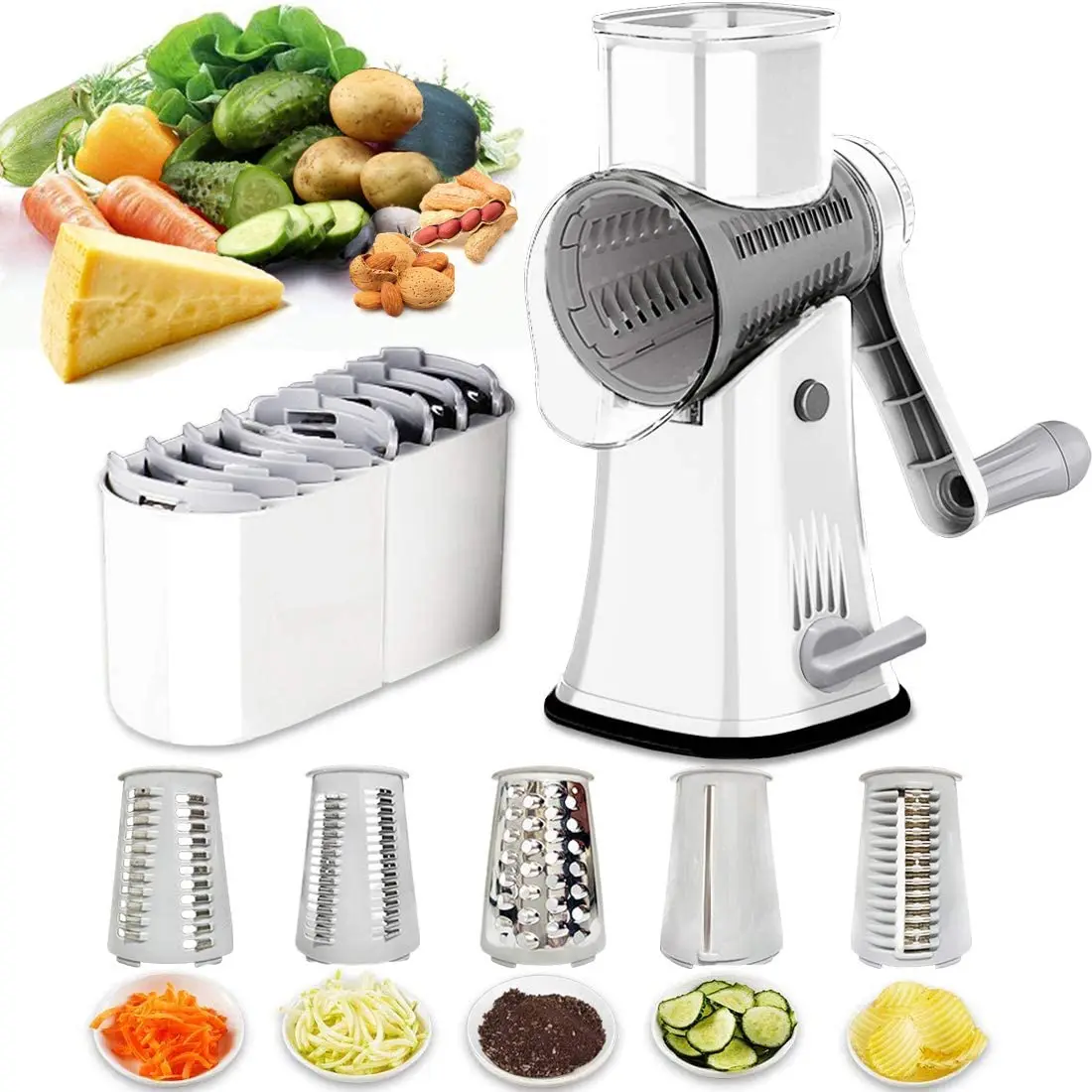 Handheld shredder food chopper kitchen utensil vegetable cutter 5 in 1 cheese grater rotary vegetable slicer