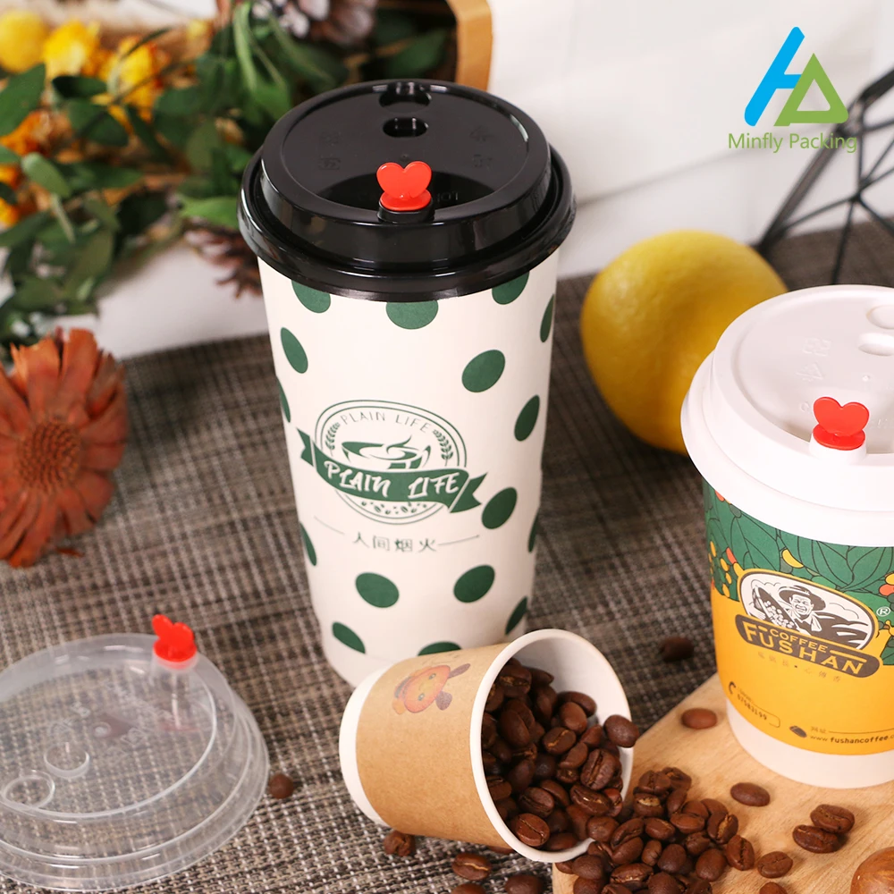 Minfly цифровая печать пользовательский цветной логотип 4oz 5oz 7oz 8oz 12oz 16oz биоразлагаемая бумажная чашка с крышками для льда и теплого кофе