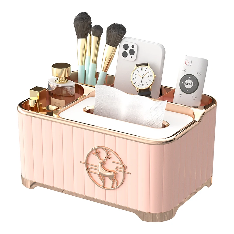 5 Slots Storage Container Durable Tissue Box with lid and slinky spring facial paper towel Holder Napkin Drawer Dispenser Case