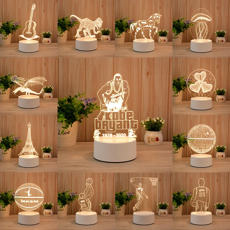 Personalized Cute Mushroom Moon Acrylic USB Plug In Night Light Base 3D Illusion LED Night Lights For Kids