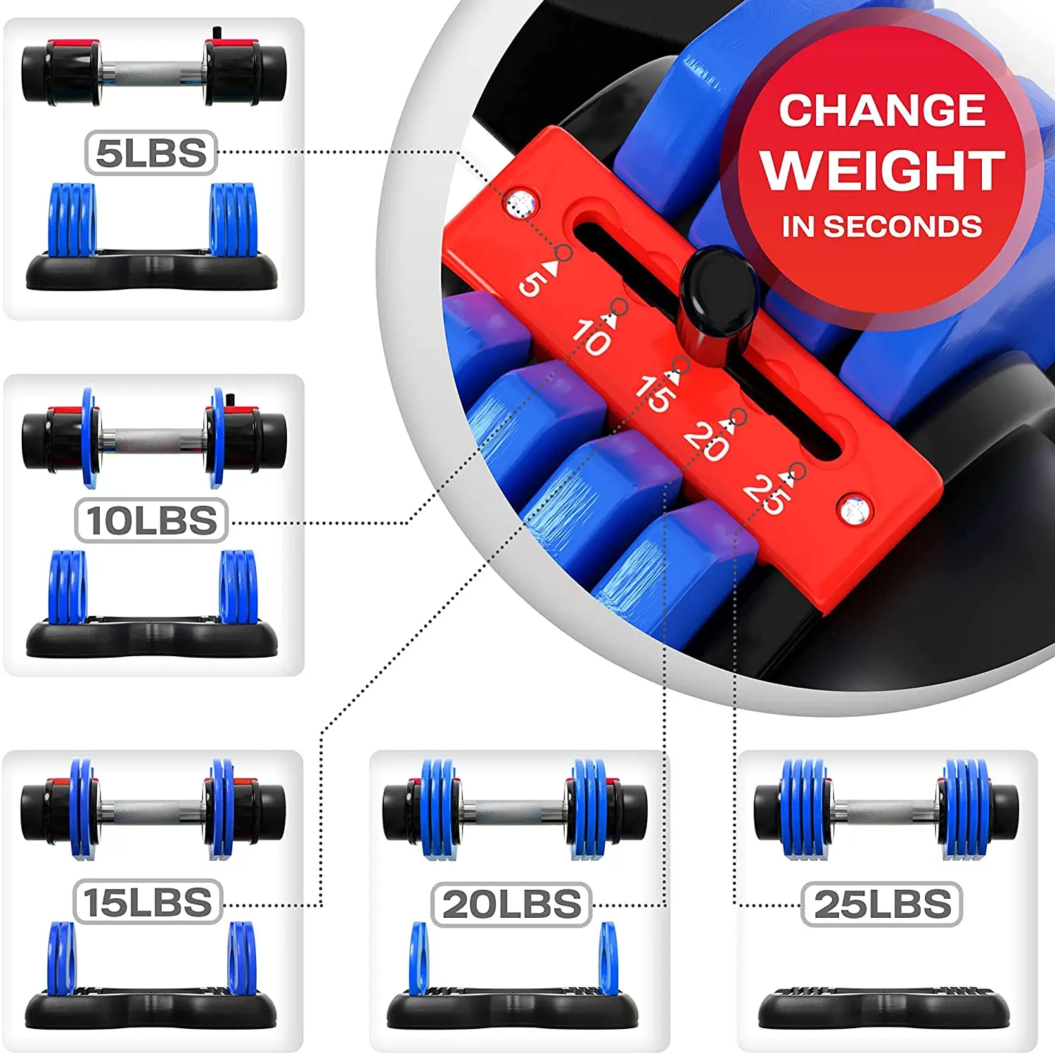 Ladies Adjustable Weight Fitness Dumbbell for Home Office Indoor Exercise