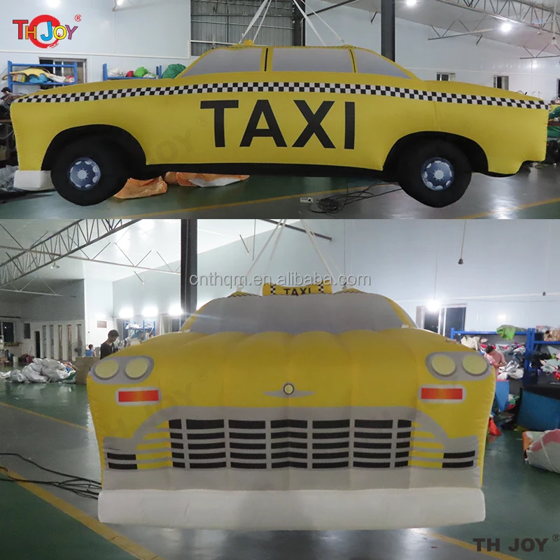 Customizable 4m Inflatable Yellow Taxi Model with Digital Printing and LED Lights Eyecatching Decorative Cab Car
