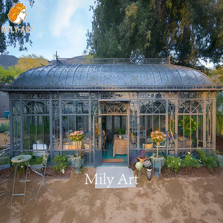 Large Size Backyard Iron Glass Greenhouse with Metal Frame for Sale