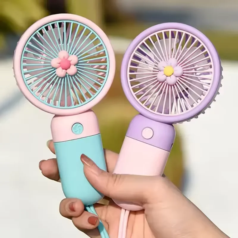 Rechargeable Mini Fans Portable Summer Desktop Outdoor USB Charging Battery Handhold Cooling Fan Cute Flower Travel Gift