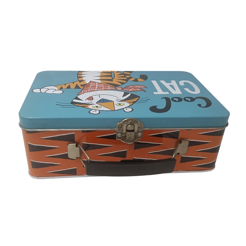 Tin boxes with handle click clack blank tin  recipe box