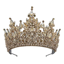 Luxury big Baroque GOLD plated pageant rhinestone gem bridal Crowns and Tiaras for queen