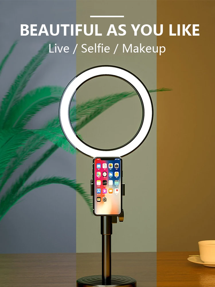 Desk Fill Light 6'8'10'12 inches Video Makeup Live Selfie Photography LED Light Tripod Round Base Tik tok Ring Light
