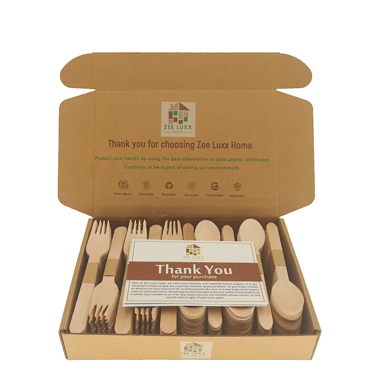 Custom Wholesale Eco-friendly 300 Pcs Disposable Wooden Tableware