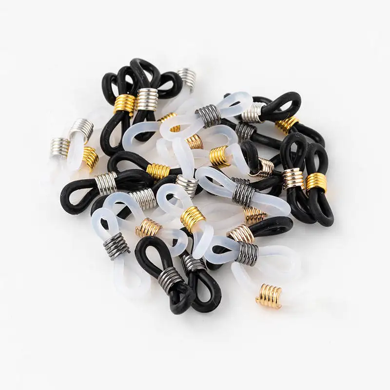 100pcs/Pack Iron Silicone Loop End Reading Lanyard Strap Eyeglasses Connector Buckle Loop Rubber Chain Holder Eye Glasses Ends
