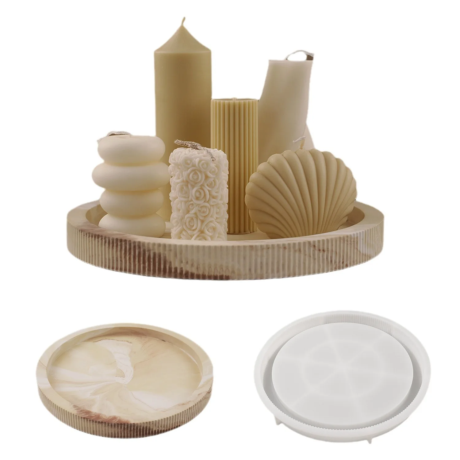 DIY adhesive gypsum cement lace stripes circular disc storage tray mold flower pot base silicone mold