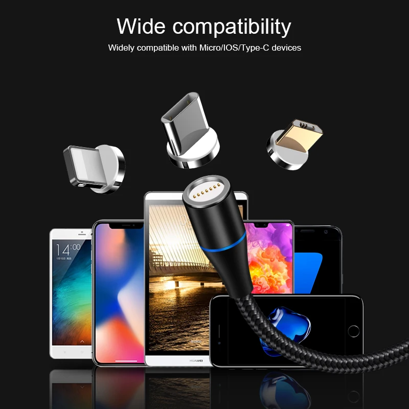  360 вращающийся магнитный кабель для передачи данных 3A micro usb c LightningCable 3 в 1 Магнитный зарядный iphone быстрое зарядное устройство