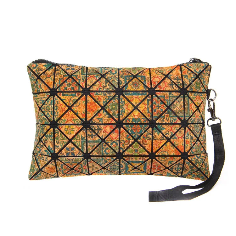 Small eco friendly cork make up bag low MOQ diamond shaped customized make up bag