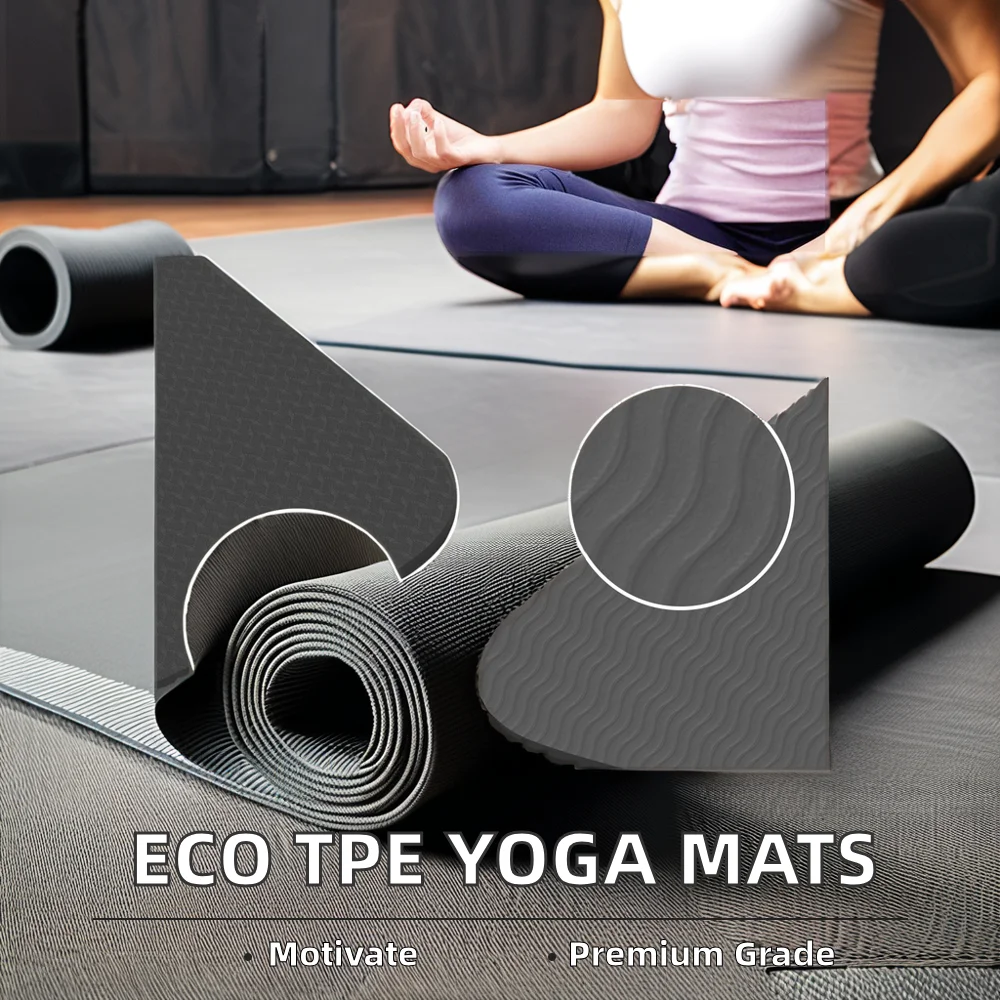 Custom Printed Eco-friendly TPE Gym Thick Yoga Mat Set Non-Slip Travel Mats with Logo Rubber & PU Bag Included