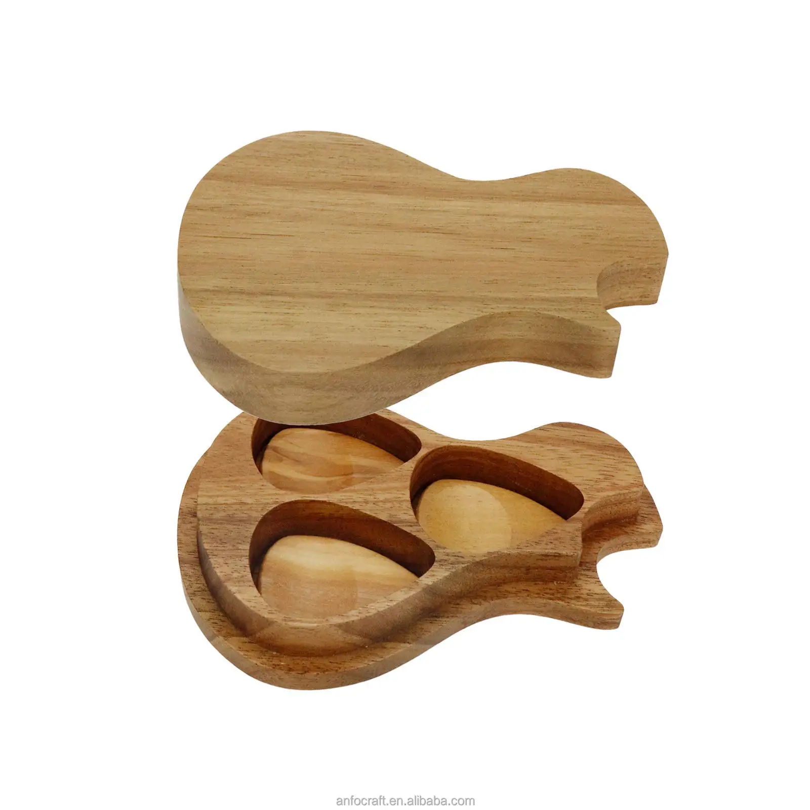 Guitar Picks Box Wooden Guitar Pick Storage Box Holder Plectrum Container with 3pcs Guitar Picks art design