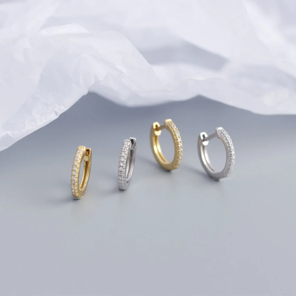 European Minimalist style White Cubic Zirconia Gemstone Hoop Earrings 925 Sterling Silver Earring Jewelry