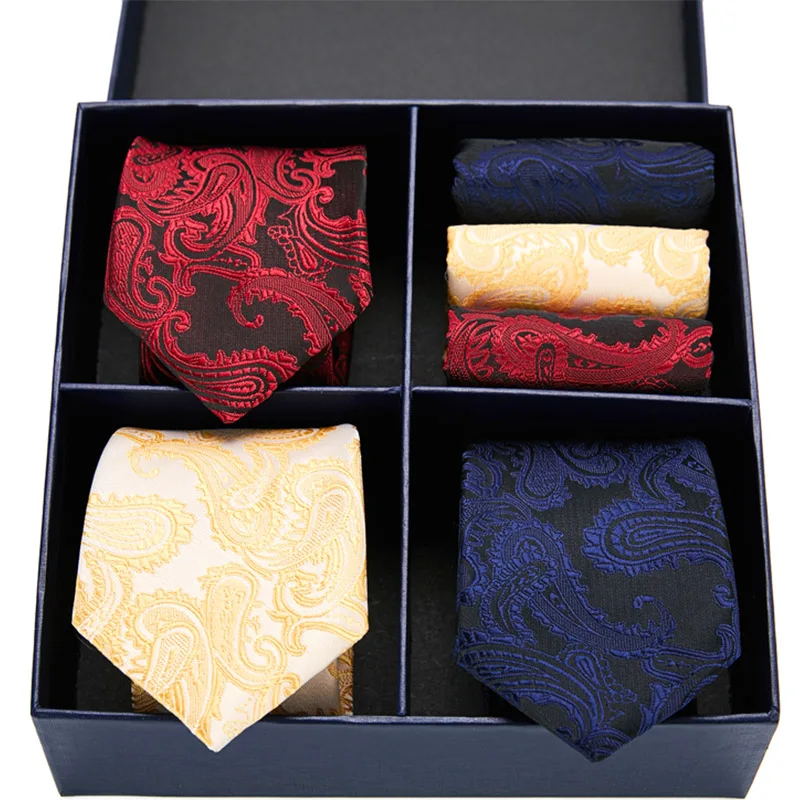 Brand Men Tie with Gift Box Luxury Navy Silk Ties for Men 7.5cm 3types Mens Ties set for Wedding Party