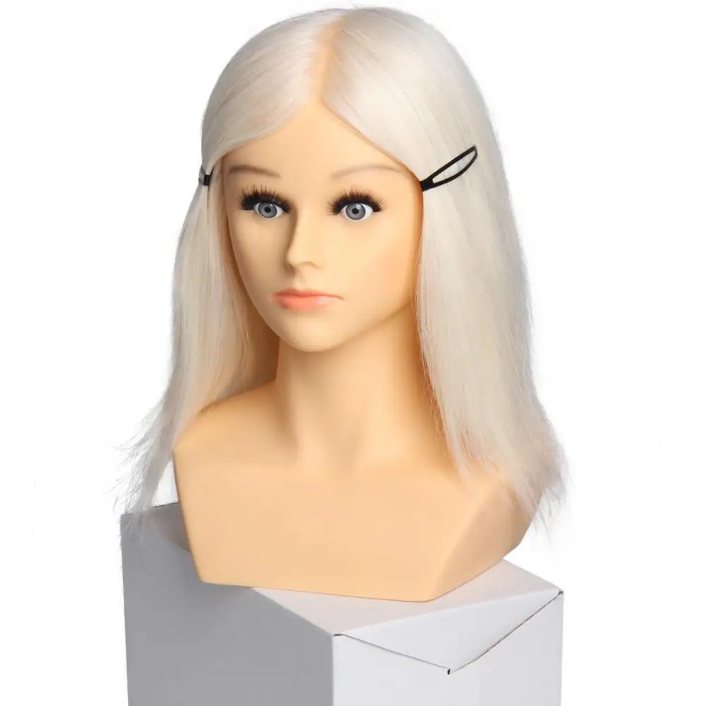 Fast delivery no MOQ 100% real hair PVC mannequin head smile training head with shoulder