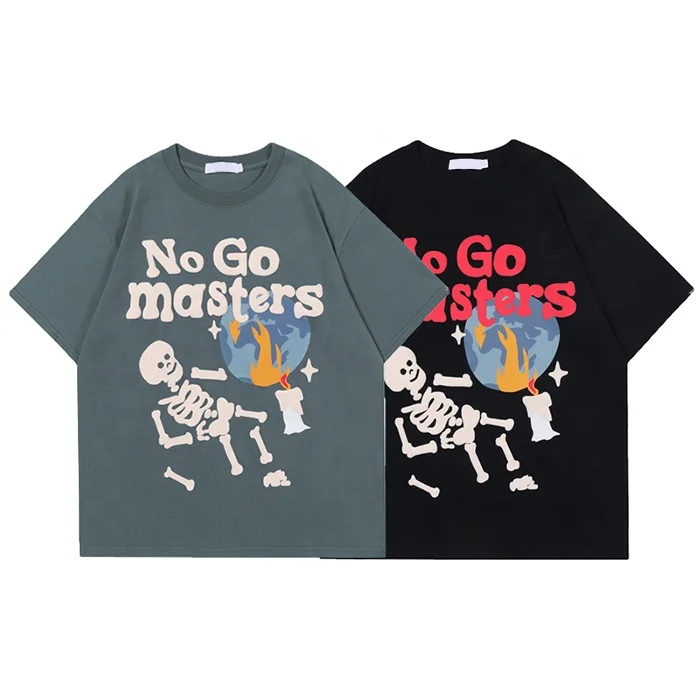 Finch Garment custom puff print tshirts men high quality pima cotton graphic design cartoon skull printed t shirts