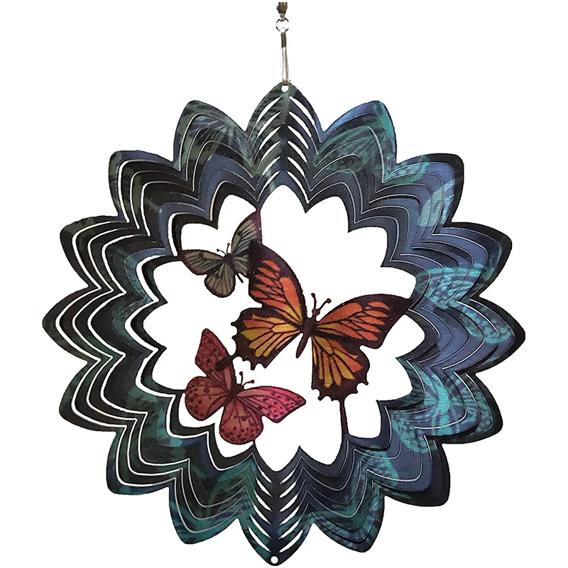 outdoor hanging 3d stainless steel decorative metal garden mandala solar light wind spinner manufacture