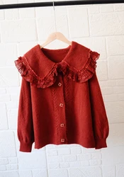 New design women ruffle  knitted cardigan lantern sleeve sweater cardigan