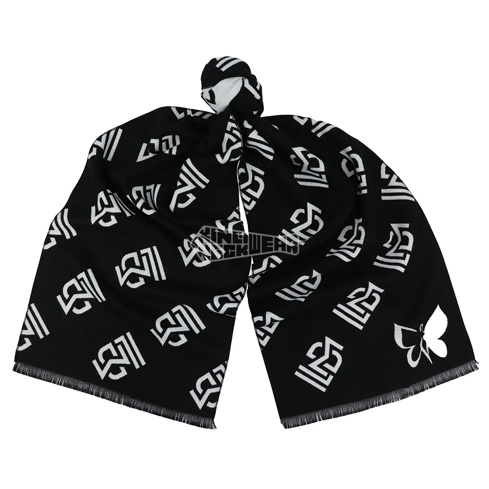 Black White Scarves Viscose Fabric Fringe Butterfly Soft Warm Winter Custom Scarf With Logo