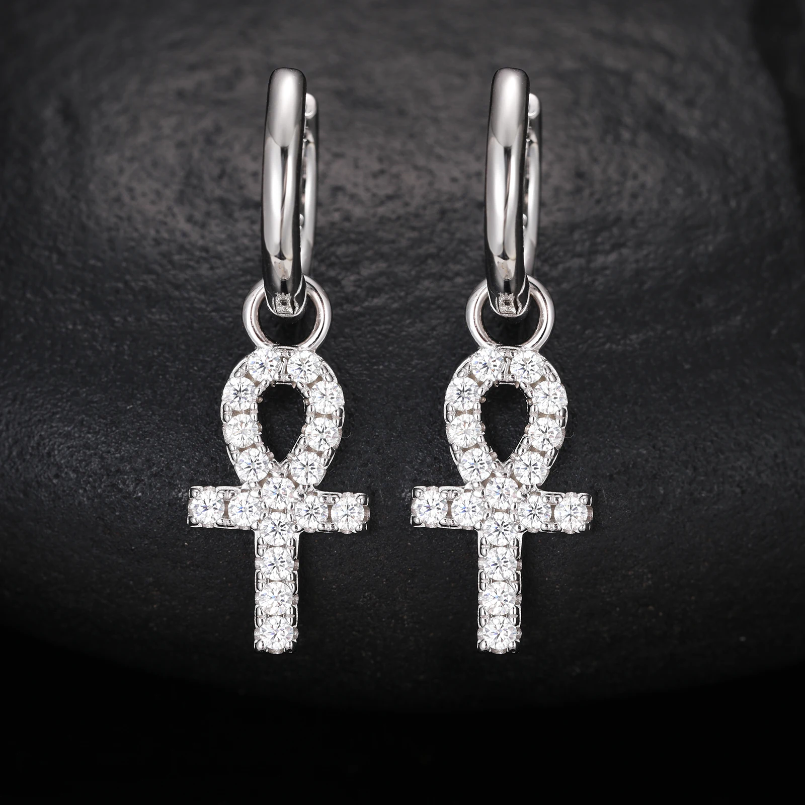 Moissanite Earring Iced Out VVS Diamond Cross Hoop Hip Hop 925 Sterling Silver Cross Earrings for Women Men