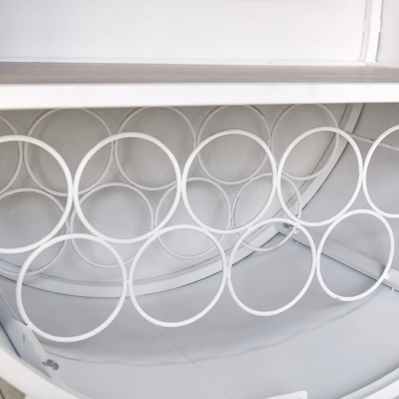 Nordic style home living room rustic white color iron metal frame oval storage display cabinet with glass doors