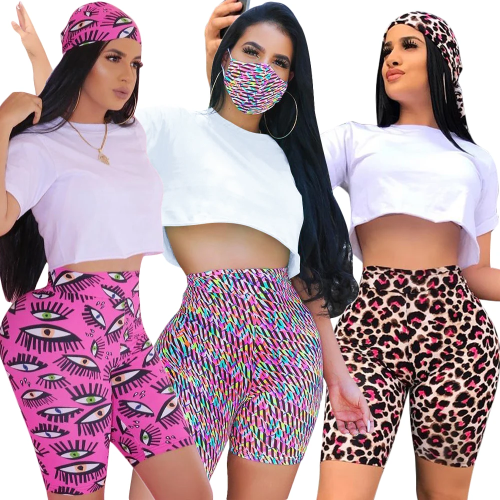 Wholesale Custom High Waisted printed Elastic waist Shorts Women