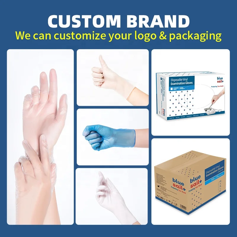 100PCS/Box PVC Gloves Latex Free Hospital Exam Protective Hand Gloves Black Disposable Powder Free Vinyl Gloves for Medical