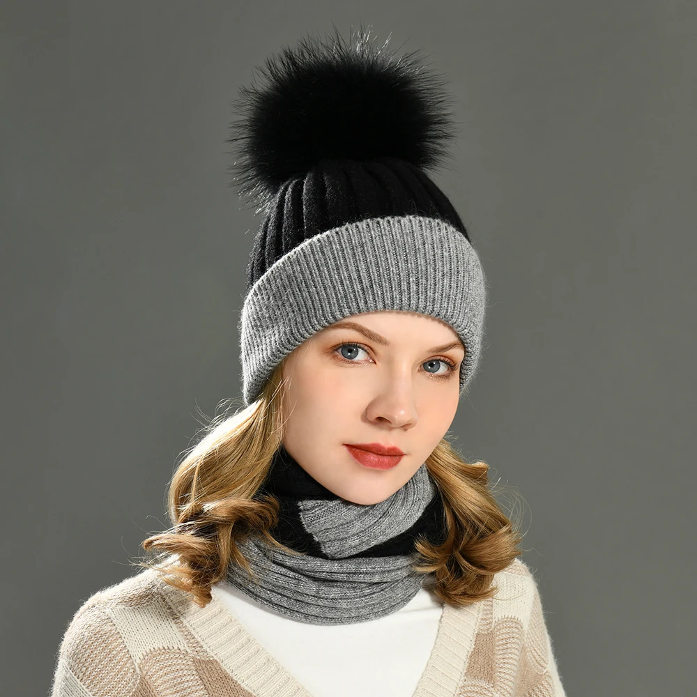 Winter Hat Neck Scarf Set Warm Lady Collar Pom Pom Beanie Sets Fashion Comfortable Warm Womens Beanie and Scarf Set