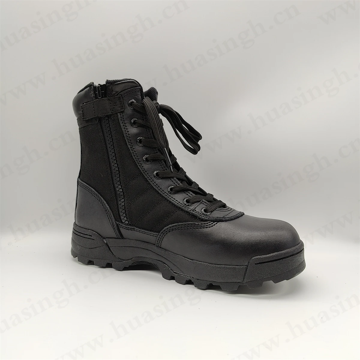 YQQ,outdoor black tactical boots with side zipper abrasion resistant rubber outsole with stitching combat boots HSM044