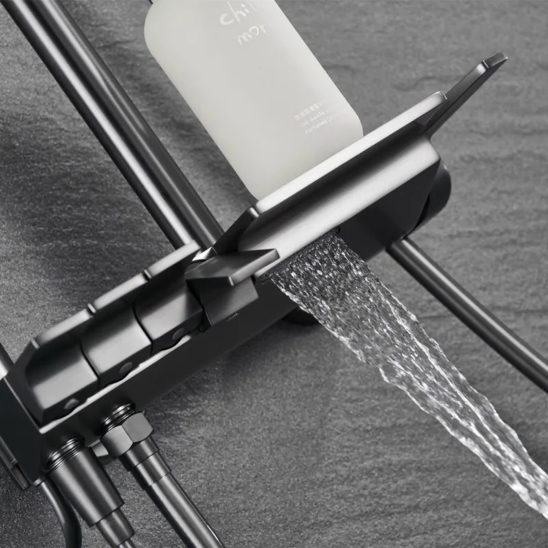 2022 New Designer Exposed Gray Color 4 Push Button Piano Key Shower Faucet Mixer Set With 10 Inch Rainfall Shower Head