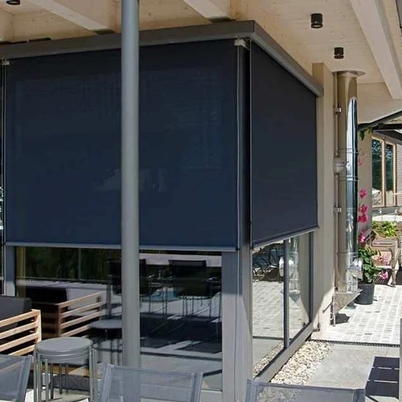 Smart Automatic pvc Outdoor roller blind electric wind proof waterproof steel wire zip track Motorized outdoor blind