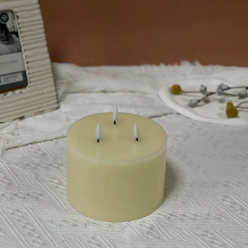 Custom Extra Large Paraffin Wax 3 Wicks Big Battery Operated Real Wax led candle 3D wick pillar led flameless candles