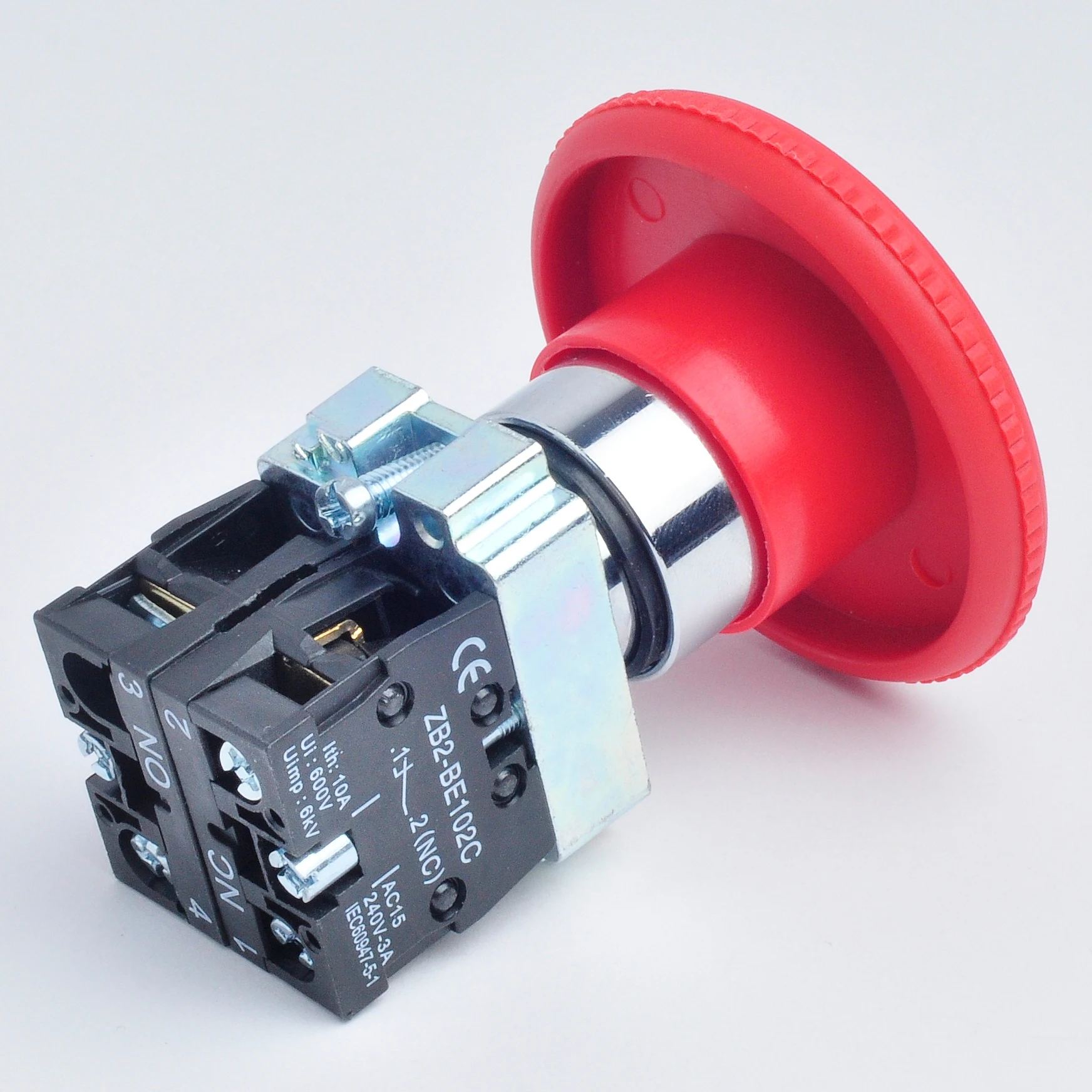 XB2-BS542 30mm 40mm 60mm emergency stop mushroom big  plastic metal push button switch self-locking 1NC