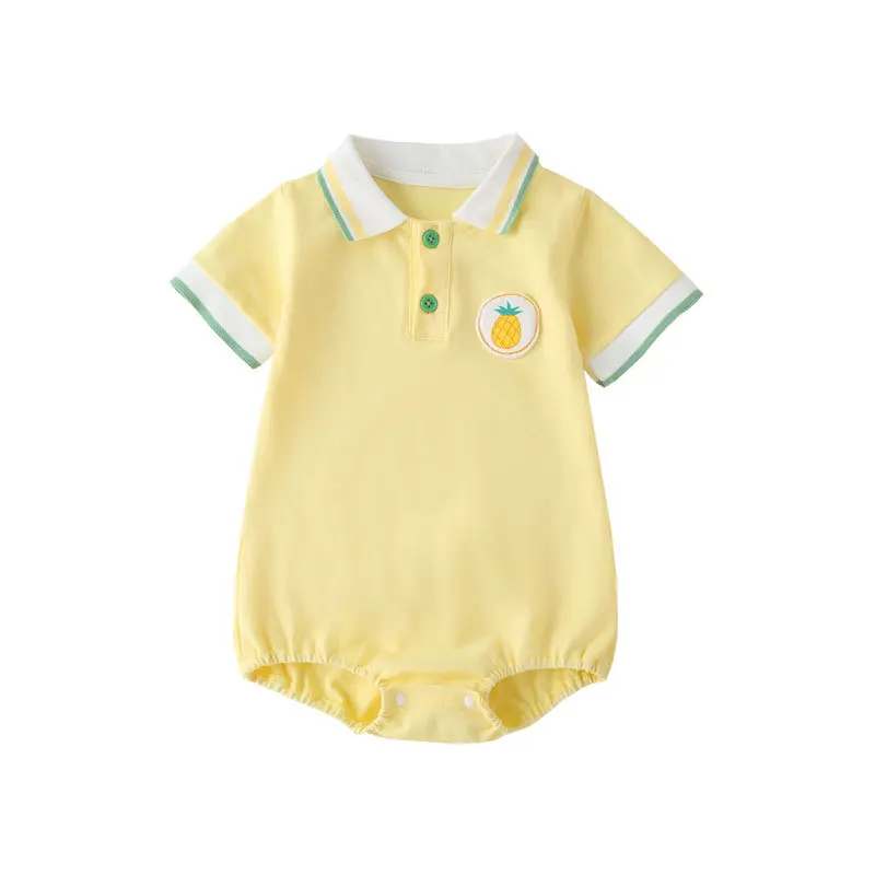 Summer Children Pure Cotton Polo Shirt Boys Girls Cute Clothes Climbing Newborn One-piece Baby