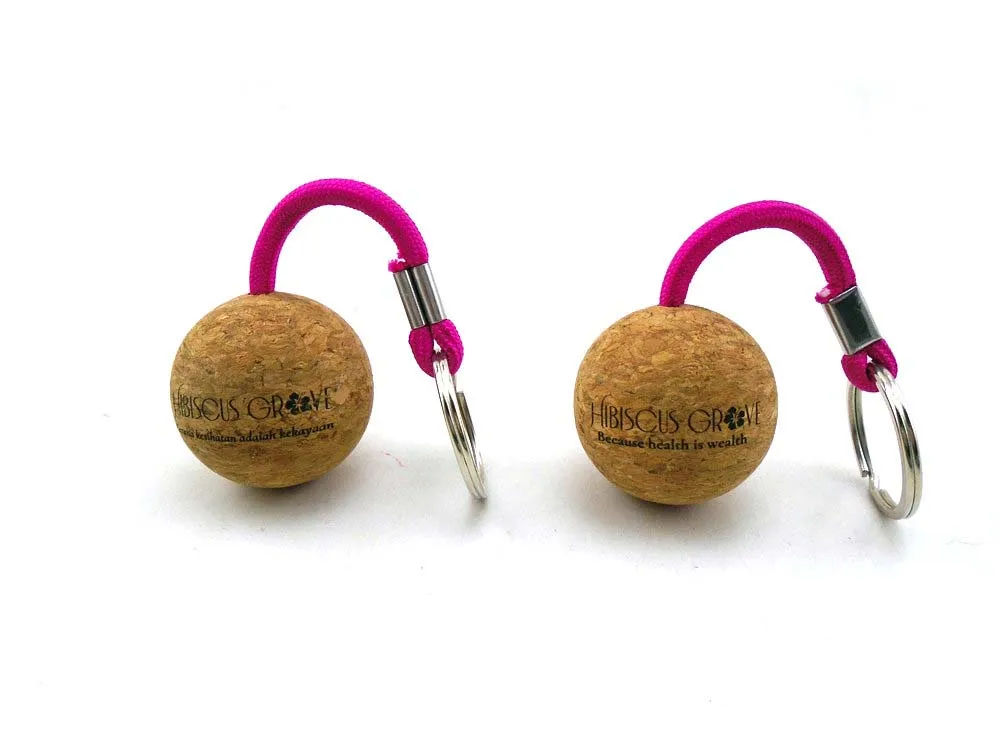 China  logo 50mm 35mm round 3d ball key ring with cork ball key chain float cork wood keychain cork keychain