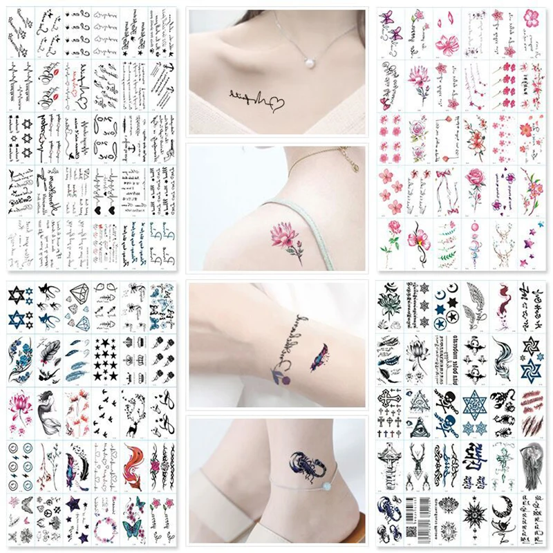 30Pcs/Set No Repeat Temporary Tattoo Stickers Waterproof Tattoos For Women Sexy Arm Clavicle Body Art Hand Foot for Girl Men