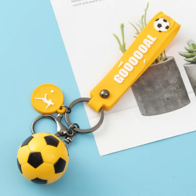Custom Soccer Pendant Key Chain Souvenirs Gifts Wrist Strap Keychain Pvc Football Metal Private Label Keyrings